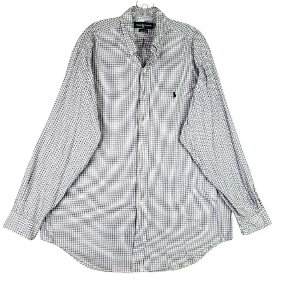 Polo Ralph Lauren Shirt Pink Plaid Button Down LS Mens Size XL 16 Yarmouth